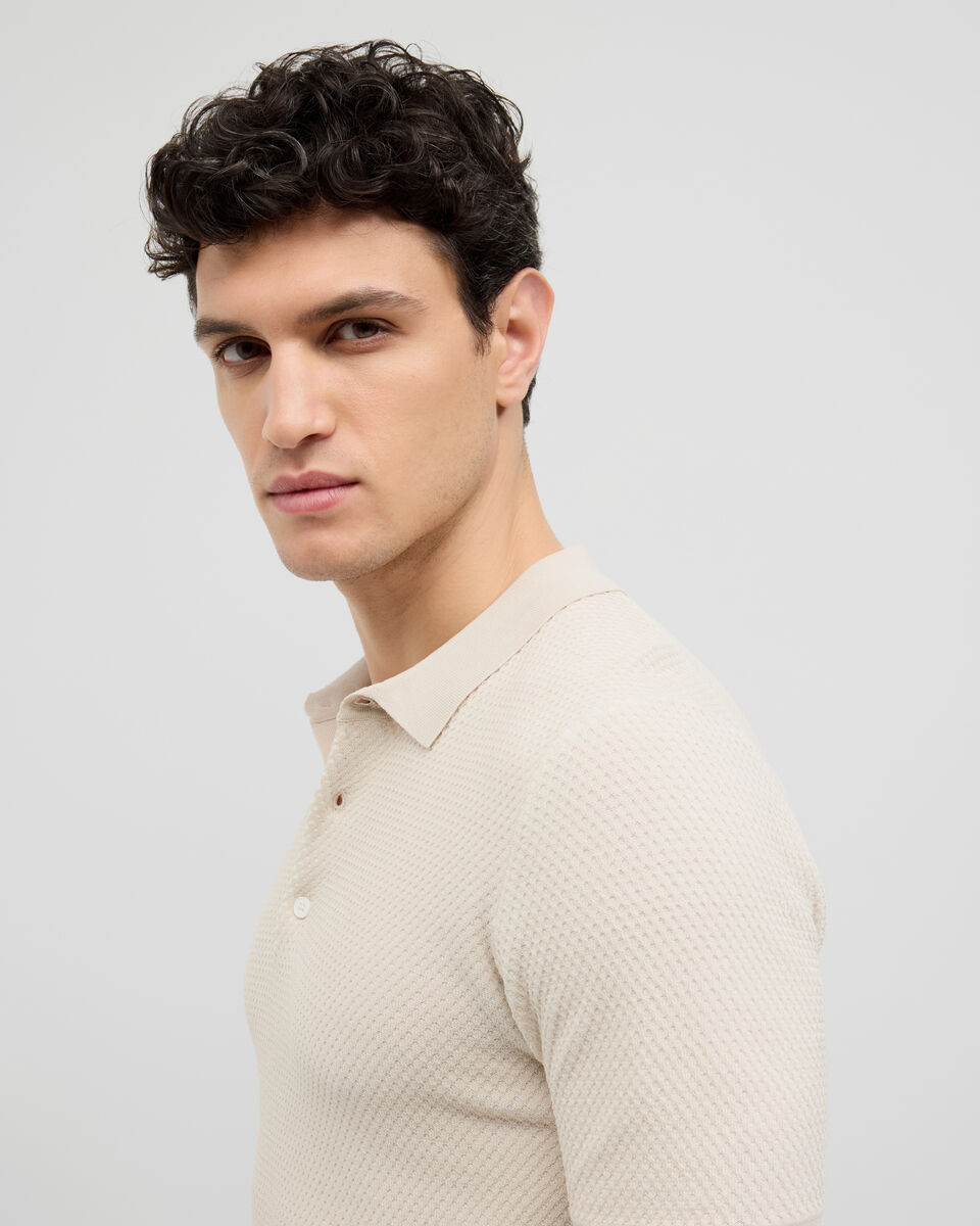 Waffle Lightweight Knit Polo, Natural, hi-res